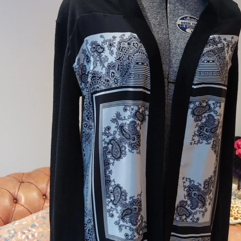 Sandro Black White Paisley Silk Wool Cardigan - Picture 3 of 10